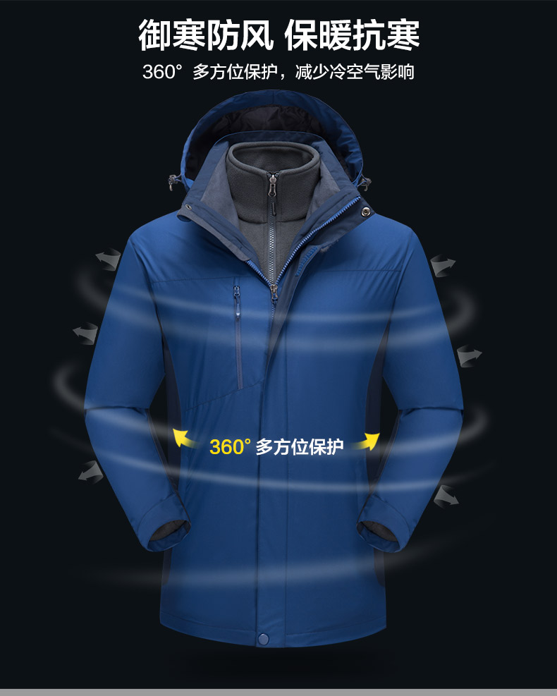冬季工作服三合一搖粒絨可拆卸內膽沖鋒衣_360防風(fēng)外殼_冬季工作服定制廠(chǎng)家-工服美
